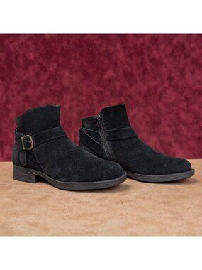 Born Women Syd Black Suede Zip Low Classic Riding Ankle Boots sz 9.5